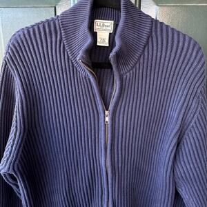 L.L. Bean Womens XL Navy Blue Ribbed Cotton Full Zip Cardigan Sweater Jacket